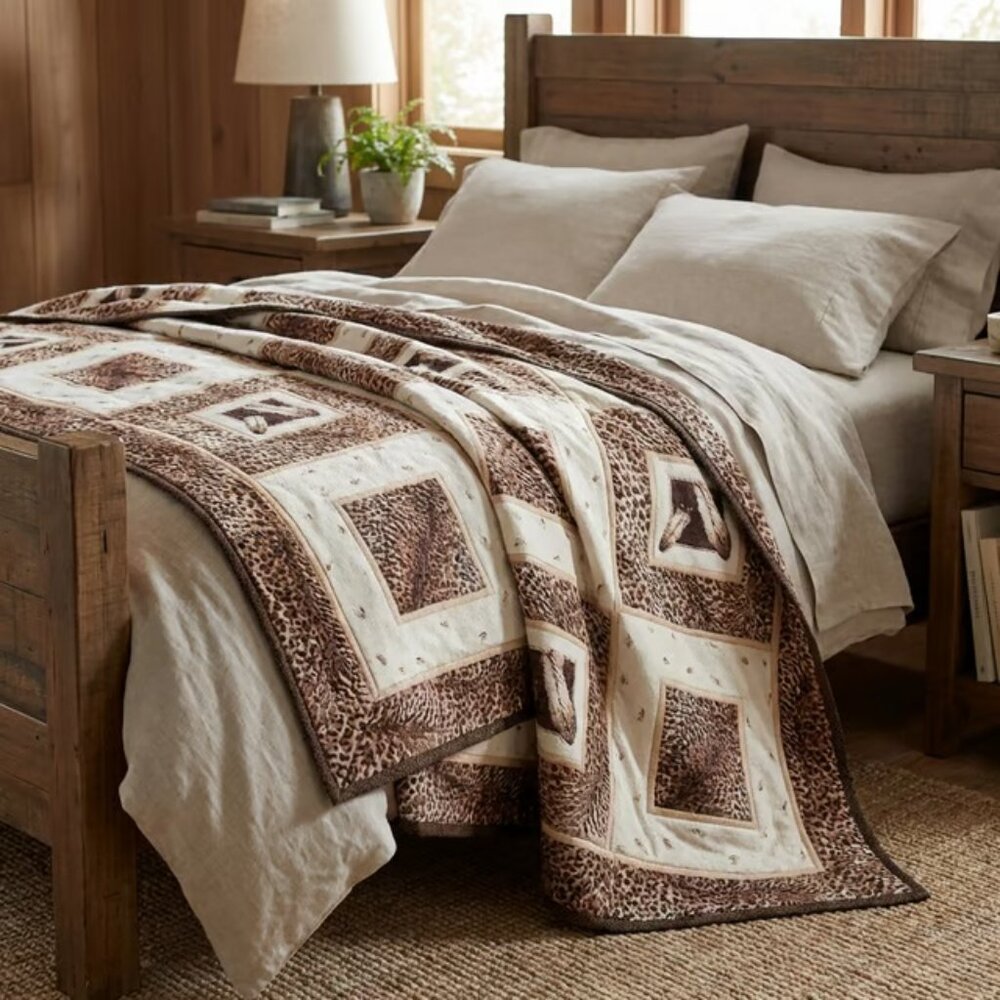 Handcrafted Cheetah Feathers Lap Quilt